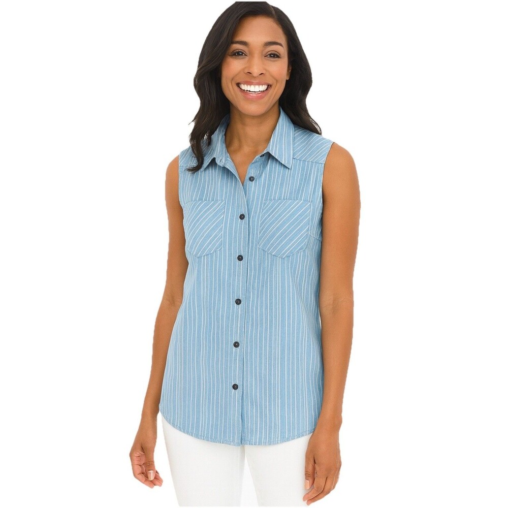 Noble Outfitters Button Up Size S Sleeveless Stripes Western Casual Blue